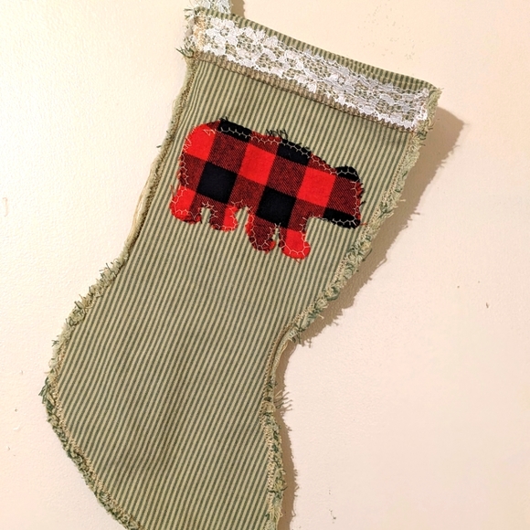 OOAK Christmas Stocking Handmade Gift Shabby Chic Boho Cottage Core - Picture 3 of 5